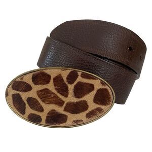 Adrienne Landau Genuine Leather Belt Brown With Animal Print Buckle Size L